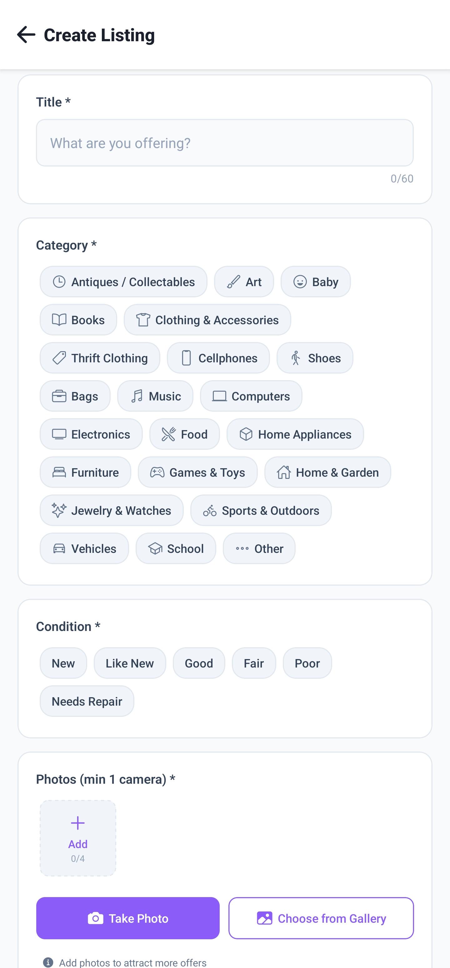 The SwapiClub home screen showing items for swap