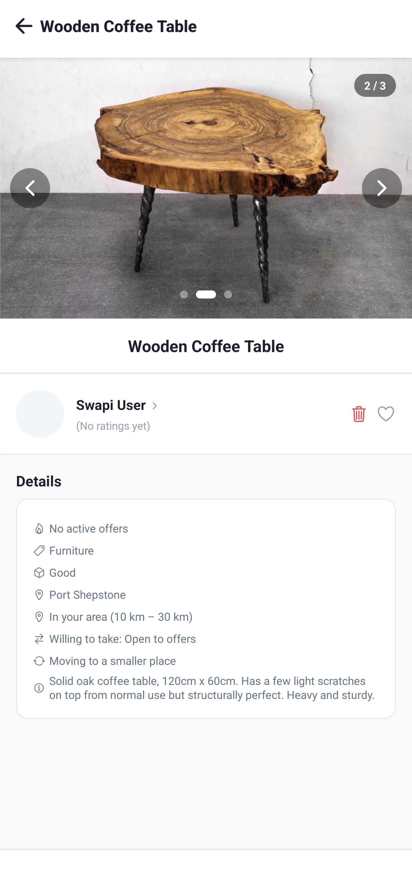 An item detail page showing what the owner will take